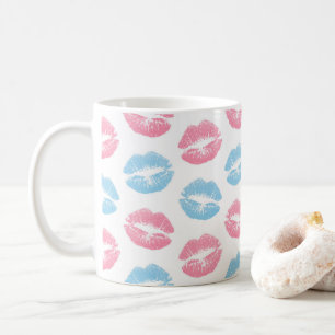 Blauwe en Roze Lippen Patroon, Lippenstift, Kus Koffiemok