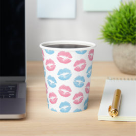 Blauwe en Roze Lippen Patroon, Lippenstift, Kus Papieren Bekers