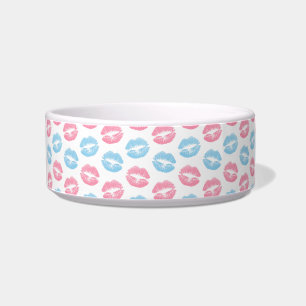 Blauwe en Roze Lippen Patroon, Lippenstift, Kus Voerbakje