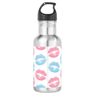 Blauwe en Roze Lippen Patroon, Lippenstift, Kus Waterfles
