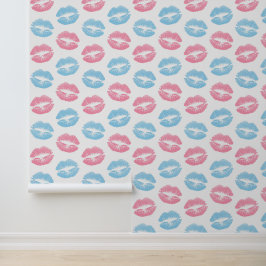 Blauwe en Roze Lippenpatroon, Lippenstift, Kus Behang