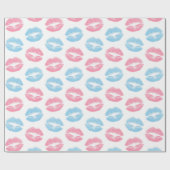 Blauwe en Roze Lippenpatroon, Lippenstift, Kus Cadeaupapier (Vlak)