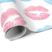 Blauwe en Roze Lippenpatroon, Lippenstift, Kus Cadeaupapier (Rol Hoek)