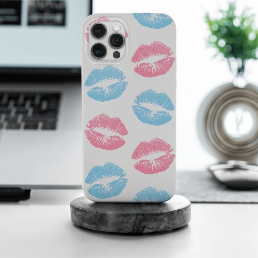 Blauwe en Roze Lippenpatroon, Lippenstift, Kus Case-Mate iPhone Case