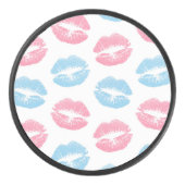 Blauwe en Roze Lippenpatroon, Lippenstift, Kus Hockey Puck (Voorkant)