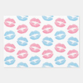 Blauwe en Roze Lippenpatroon, Lippenstift, Kus Inpakpapier Vel (Voorkant)