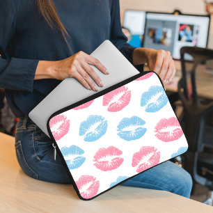 Blauwe en Roze Lippenpatroon, Lippenstift, Kus Laptop Sleeve