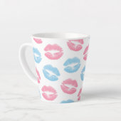 Blauwe en Roze Lippenpatroon, Lippenstift, Kus Latte Mok (Linkerhoek)