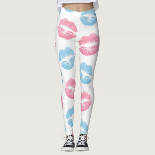 Blauwe en Roze Lippenpatroon, Lippenstift, Kus Leggings