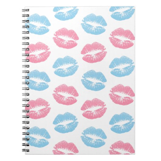 Blauwe en Roze Lippenpatroon, Lippenstift, Kus Notitieboek (Voorkant)
