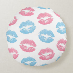 Blauwe en Roze Lippenpatroon, Lippenstift, Kus Rond Kussen