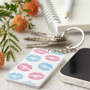 Blauwe en Roze Lippenpatroon, Lippenstift, Kus Sleutelhanger
