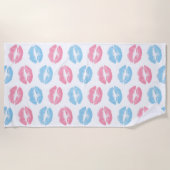 Blauwe en Roze Lippenpatroon, Lippenstift, Kus Strandlaken (Voorkant)