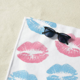 Blauwe en Roze Lippenpatroon, Lippenstift, Kus Strandlaken
