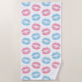 Blauwe en Roze Lippenpatroon, Lippenstift, Kus Strandlaken (Voorkant)