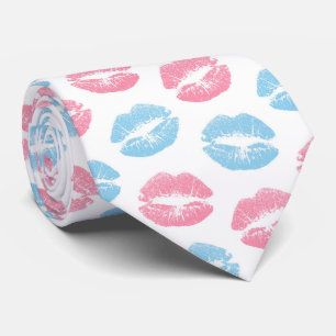 Blauwe en Roze Lippenpatroon, Lippenstift, Kus Stropdas