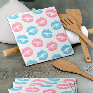 Blauwe en Roze Lippenpatroon, Lippenstift, Kus Tegeltje