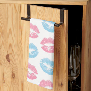 Blauwe en Roze Lippenpatroon, Lippenstift, Kus Theedoek