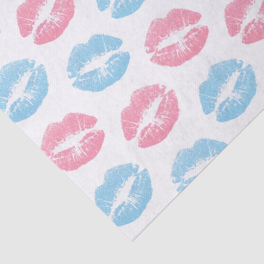 Blauwe en Roze Lippenpatroon, Lippenstift, Kus Tissuepapier (Detail)