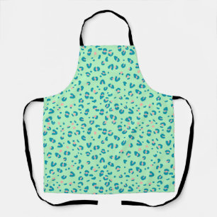 blauwe en roze luipaardprint schort