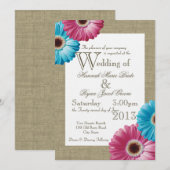 Blauwe en roze madeliefjes kaart (Voorkant / Achterkant)