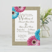 Blauwe en roze madeliefjes kaart (Staand voorkant)