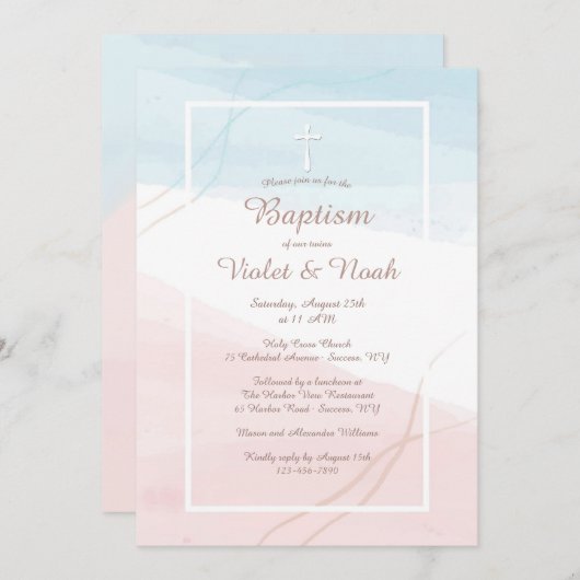 Blauwe en roze moderne religieuze uitnodiging (Voorkant / Achterkant)