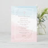 Blauwe en roze moderne religieuze uitnodiging (Staand voorkant)