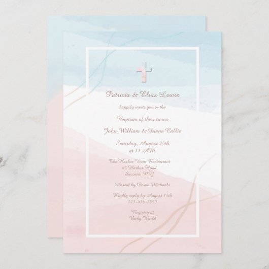 Blauwe en roze moderne religieuze uitnodiging (Voorkant / Achterkant)