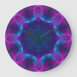 Blauwe en roze neon Dark Kaleidoscope No Numbers Grote Klok