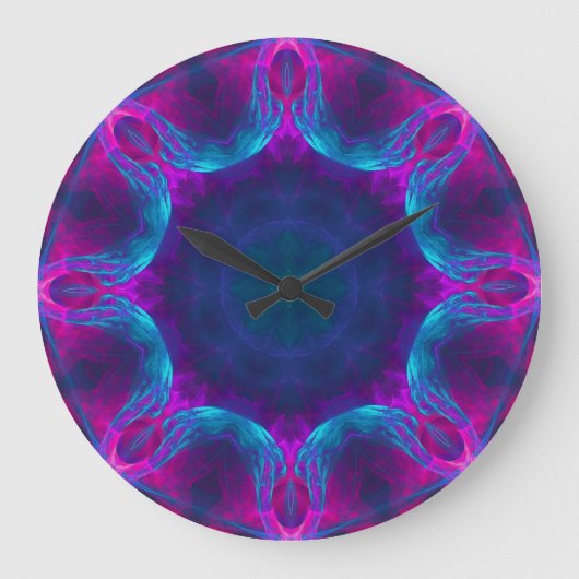 Blauwe en roze neon Dark Kaleidoscope No Numbers Grote Klok (Voorkant)
