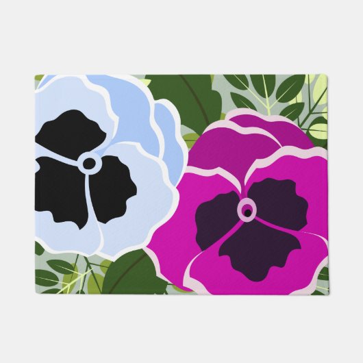 Blauwe en Roze Pansy Flower Deurmat (Voorkant)