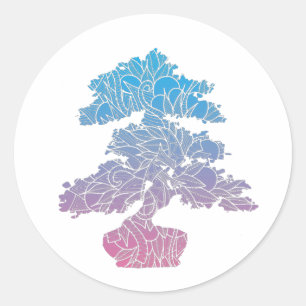 Blauwe en roze Patroon Bonsai Boom Ronde Sticker