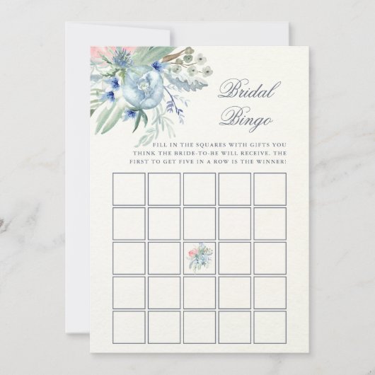 Blauwe en Roze Pioen | Vrijgezellenfeest Bingo Spe Kaart (Voorkant)