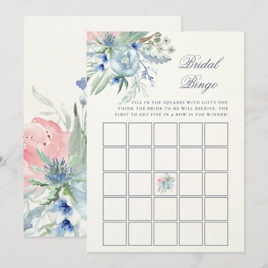 Blauwe en Roze Pioen | Vrijgezellenfeest Bingo Spe Kaart (Voorkant / Achterkant)