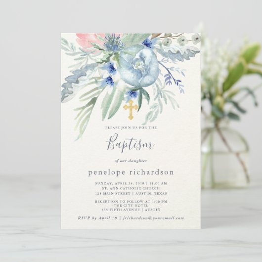 Blauwe en Roze Pioendoop Kaart (Staand voorkant)