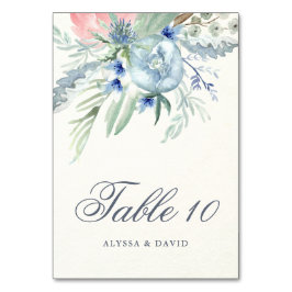 Blauwe en Roze Pioenen Bruiloft Kaart