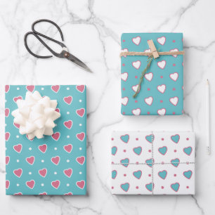 Blauwe en Roze Polka Dots en Harten Valentijnse  Inpakpapier Vel