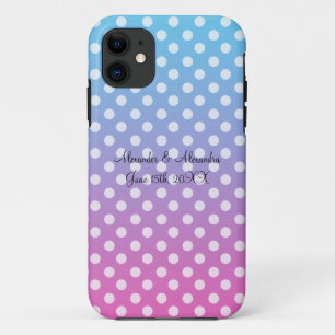 Blauwe en roze polka-stippen voor bruiloft Case-Mate iPhone case