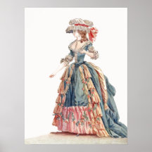 blauwe en roze Regency Franse Mode Tekening
