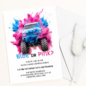 Blauwe en Roze Rookvrachtwagen Auto Baby Gender Re Kaart