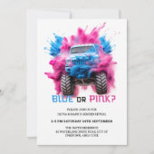 Blauwe en Roze Rookvrachtwagen Auto Baby Gender Re Kaart (Voorkant)