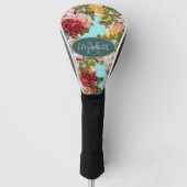 Blauwe en Roze Rozen Custom Monogram en Naam Golfheadcover (Voorkant)