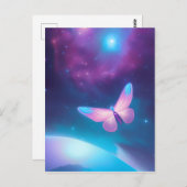 Blauwe en roze ruimtevlinder briefkaart (Voorkant / Achterkant)