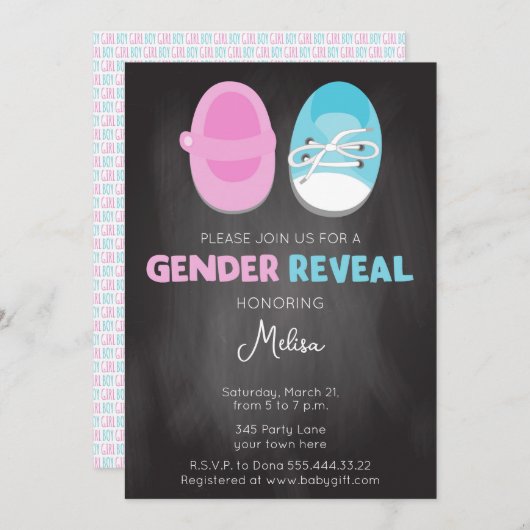 Blauwe en roze schoenen Geslacht onthullen uitnodi Kaart (Voorkant / Achterkant)