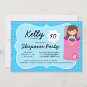 Blauwe en roze slaperige partij uitnodiging (Voorkant)