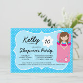 Blauwe en roze slaperige partij uitnodiging (Staand voorkant)