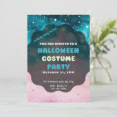 Blauwe en Roze Sterren Moderne Halloween Kaart (Staand voorkant)