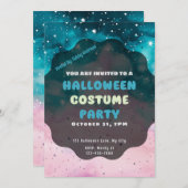 Blauwe en Roze Sterren Moderne Halloween Kaart (Voorkant / Achterkant)