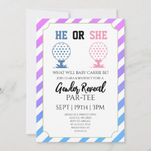 Blauwe En Roze Strepen Golf Geslacht Reveal Feest Kaart